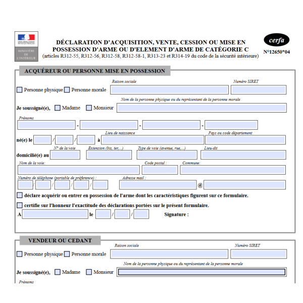 Forfait de transfert d'arme cat C
