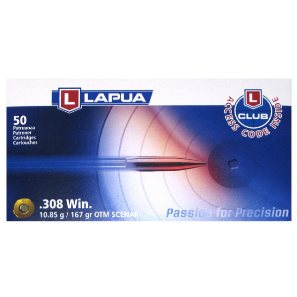 Munitions Lapua cal 308 Win - 167 grs Scenar x 50