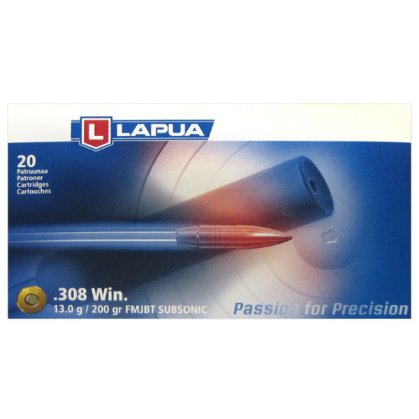 Munitions Lapua cal 308 Win - 200 grs FMJ BT Subsoniques x 20