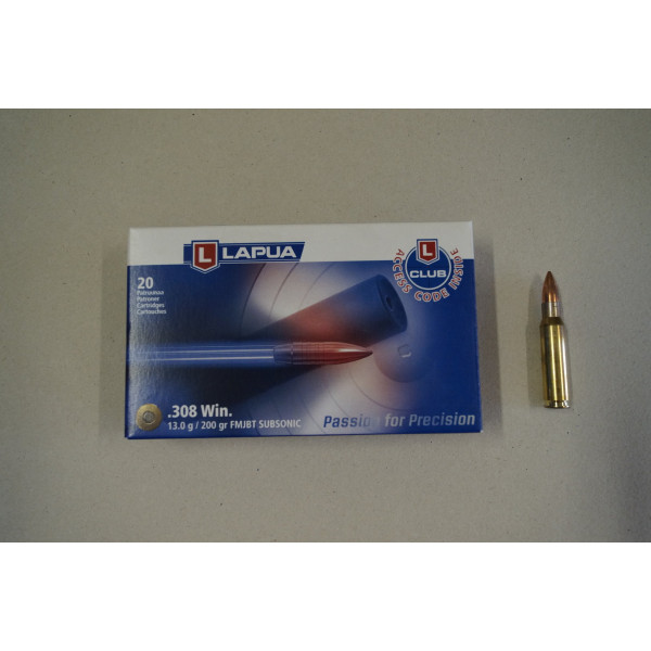 Munitions Lapua cal 308 Win - 200 grs FMJ BT Subsoniques x 20