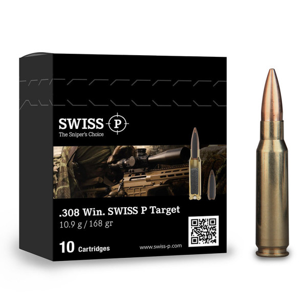 PROMO : Munitions Swiss P Target cal. 308 W - 168 grs HPBT Match x 10