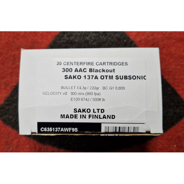 Munitions Sako M-LE cal 300 AAC BLK - 220 grs HPBT Match SUBSO x 840 en caisse M2A1