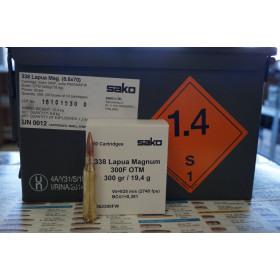 Munitions Sako M-LE cal 338 LM - 300grs HPBT Match x 200 en caisse M2A1