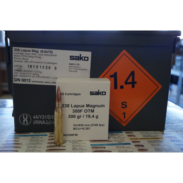 Munitions Sako M-LE cal 338 LM - 300grs HPBT Match x 200 en caisse M2A1