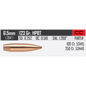 Balles Nosler Custom compétition 6.5mm - 123 grs x 100