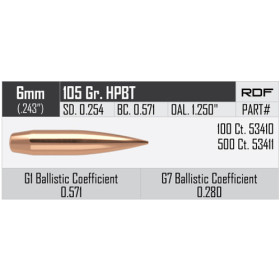 Balles Nosler RDF 6mm - 105 grs x 100