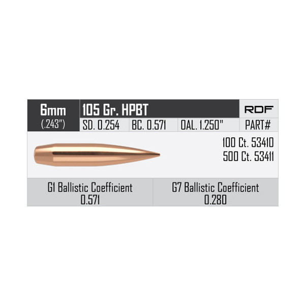 Balles Nosler RDF 6mm - 105 grs x 100