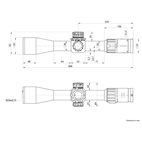Kahles K540i - dérive à gauche - Réticule : MSR2  - Sens de rotation : CW
