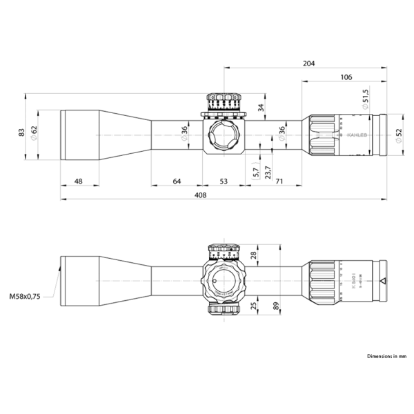 Kahles K540i DLR - dérive à gauche - Réticule : SKMR4+  - Sens de rotation : CCW