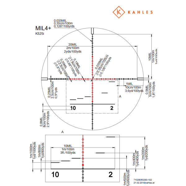 Kahles K525i - Réticule: Mil4+ - Rotation: CW - Déclinaison: DEC0000132