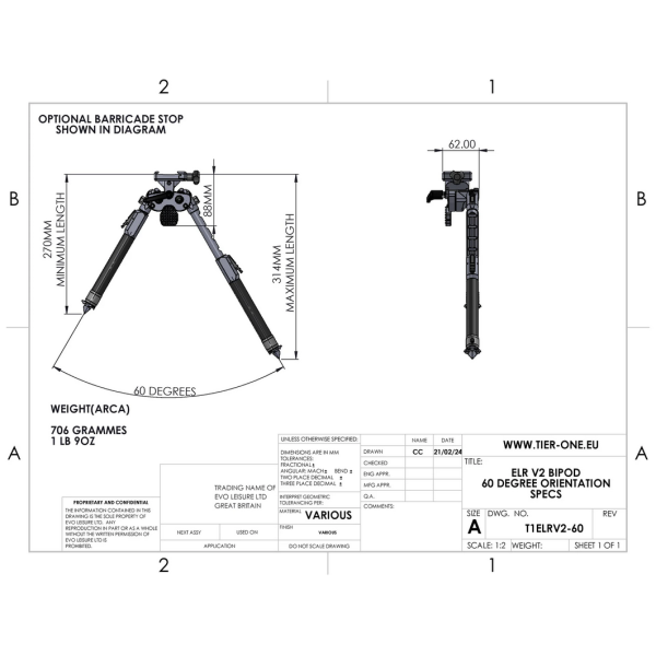 Bipied Tier One ELR Compétition V2 Carbone ARCA